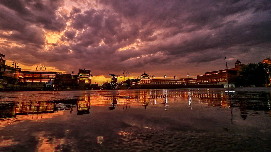 Clouds hover over walled city during a rainy day at Badi Chaupar in Jaipur. Credit: PTI File Photo