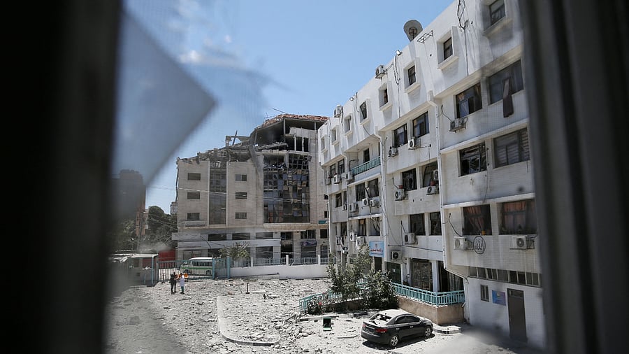 The building of the Palestinian Ministry of Health in Gaza which was heavily damaged by Israeli bombardment in Gaza City. Credit: AFP Photo