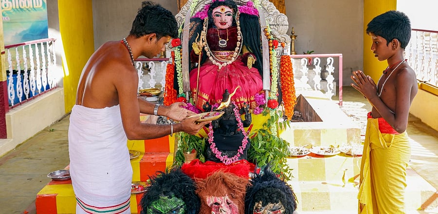 Devotees pray to ‘Goddess Corona Devi'. Credit: PTI Photo