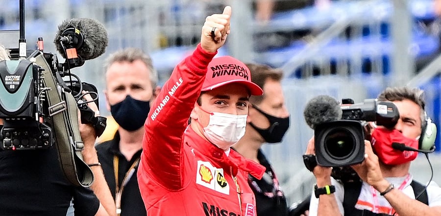 Leclerc reacts in the parc ferme after the qualifying session at the Monaco street circuit. Credit: AFP Photo
