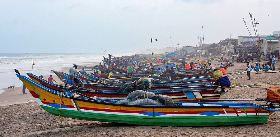 Boats anchored at a beach in Puri. Credit: PTI Photo