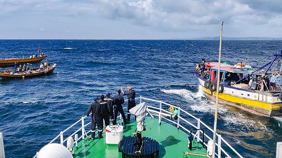 Indian Coast Guard (ICG) mobilises its assets in view of Cyclone Yaas which is expected to hit the Eastern Coast on May 26. Credit: PTI Photo