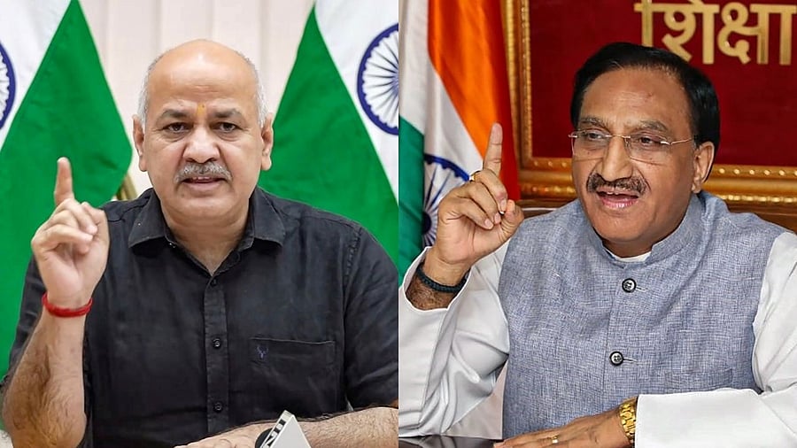 Deputy Chief Minister Manish Sisodia and Union Education Minister Ramesh Pokhriyal ‘Nishank'. Credit: PTI Photos