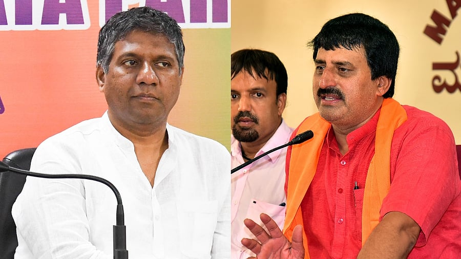 Hubballi-Dharwad West MLA Arvind Bellad (L) and Karnataka tourism minister C P Yogeshwar. Credit: DH File Photos