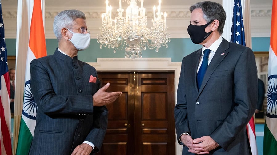 US Secretary of State Antony Blinken (R) and Indian External Affairs Minister Subrahmanyam Jaishankar speak to the media prior a meeting at the State Department in Washington, DC. Credit: Reuters Photo