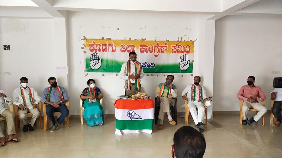 DCC working president T M Dharmaja Uthappa speaks in Madikeri.