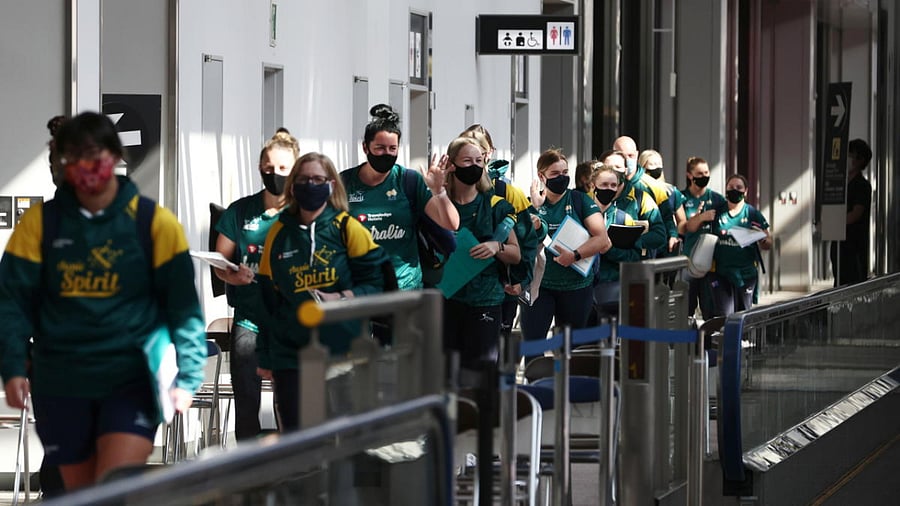 Australian softball national team players arrive at Narita Airport in Chiba prefecture, Japan. Credit: Reuters Photo