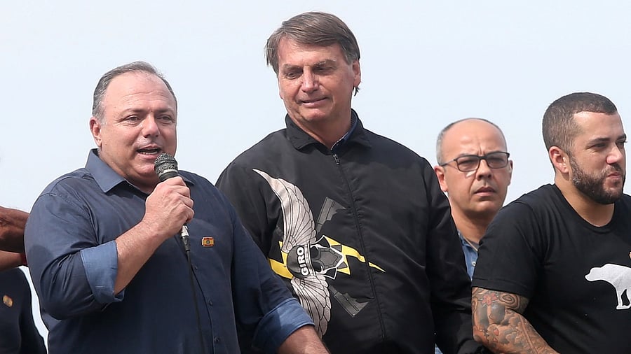 Brazil's President Bolsonaro and former Health Minister Pazuello attend a rally in Rio de Janeiro. Credit: Reuters Photo