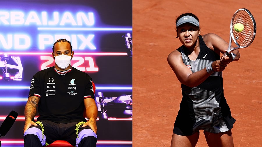 Seven-time Formula One champion Lewis Hamilton (L) and four-time Grand Slam champion Naomi Osaka. Credit: Reuters Photos