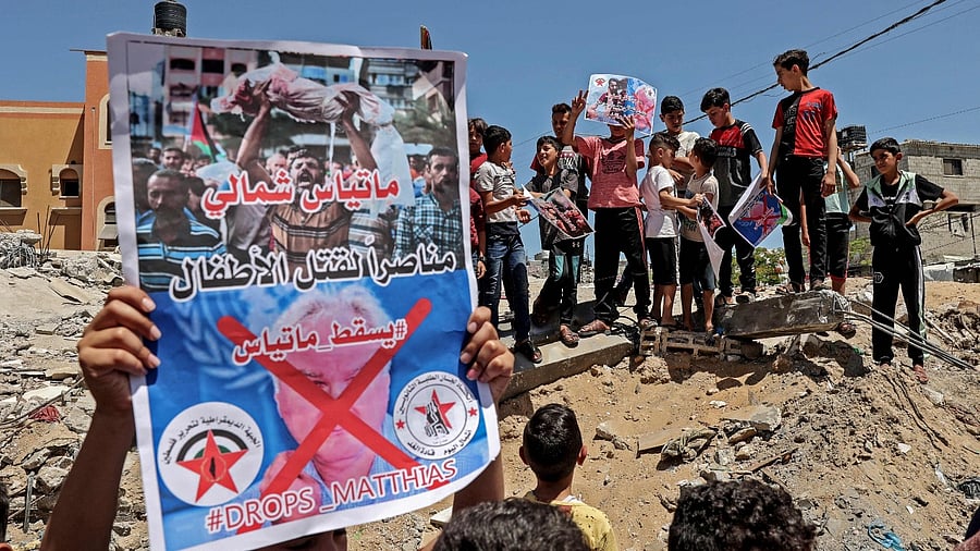 Palestinians children take part in a protest against the statements of Matthias Schmale, the director of the United Nations Operations "UNRWA" in the Gaza Strip. Credit: AFP File Photo