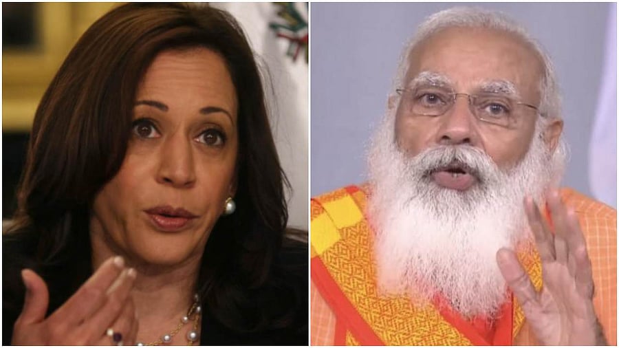US Vice President Kamala Harris and PM Narendra Modi. Credit: Reuters/PTI Photo