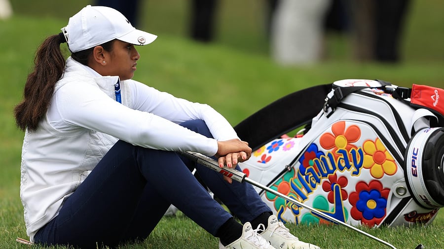 Ganne sits on the fifth hole during the second round of the 76th US Women's Open. Credit: AFP Photo