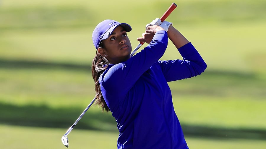 Megha Ganne of the United States hits an approach shot on the 13th hole during the third round of the 76th US Women's Open Championship. Credit: AFP Photo
