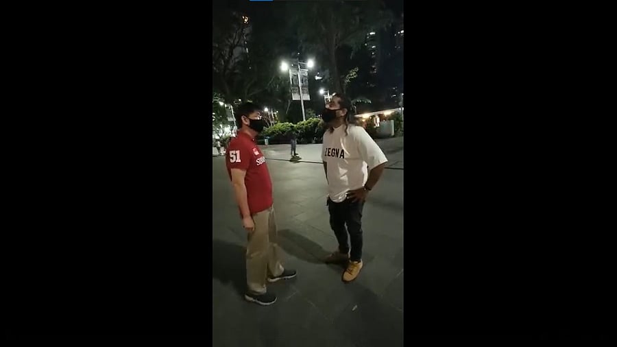 The video of the confrontation, which lasted over five minutes, was shared on Facebook by Dave Parkash, 23. Credit: Facebook/daveparkash24