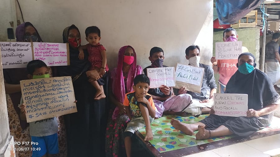 Protest at Lakshadweep on Monday. Credit: Special arrangement