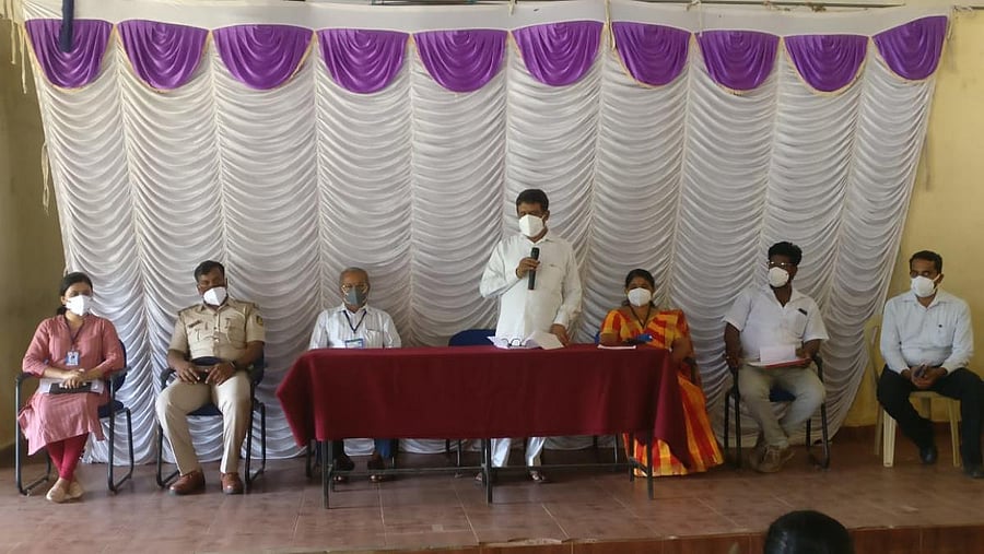 MLA Appachu Ranjan M P speaks at a task force meeting in Koodumangaluru.