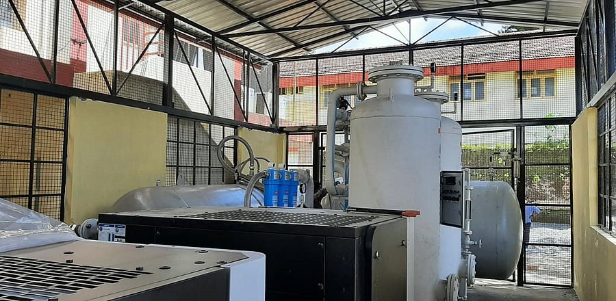 The oxygen generation unit being set up at the taluk government hospital in Virajpet.