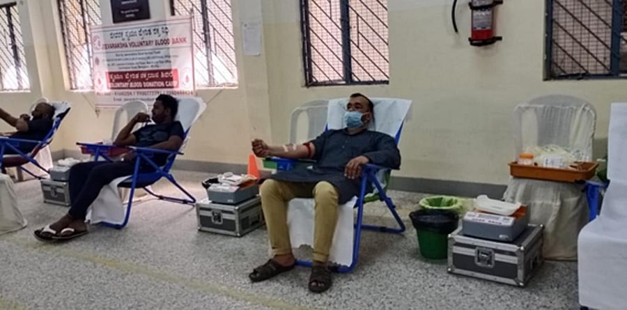 Donors at a camp organised at RT Nagar by Jeevaraksha Voluntary Blood Bank.