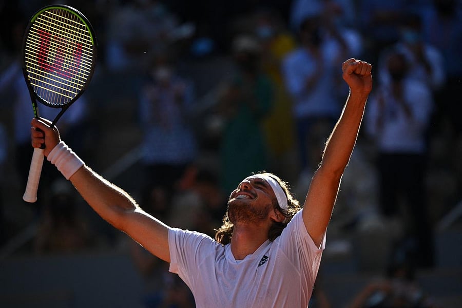 Greece's Stefanos Tsitsipas celebrates after winning against Germany's Alexander Zverev during their men's singles semi-final tennis match. Credit: AFP Photo