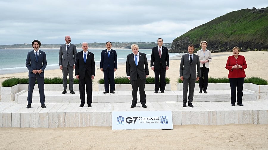 G7 leaders pose for a photograph in Carbis Bay, England. Credit: AFP Photo