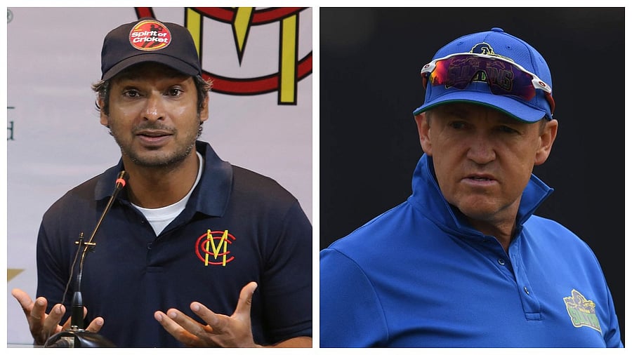 Sri Lanka's Kumar Sangakkara and Zimbabwe's Andy Flower. Credit: DH Collage