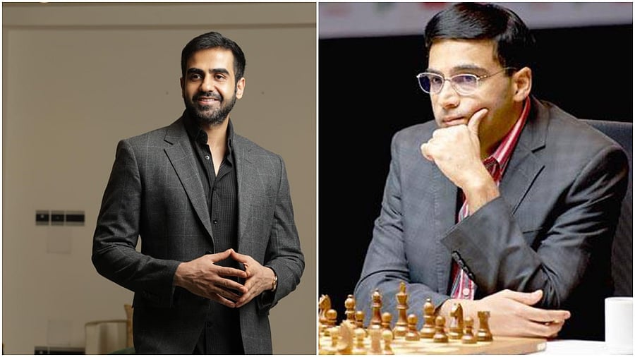Nikhil Kamath (L) and Vishwanathan Anand file photo. Credit: DH Photo