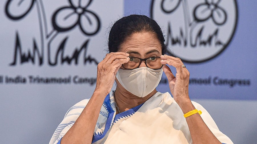 West Bengal CM Mamata Banerjee during rejoining of Mukul Roy to TMC party in Kolkata, June 11, 2021. Credit: PTI Photo