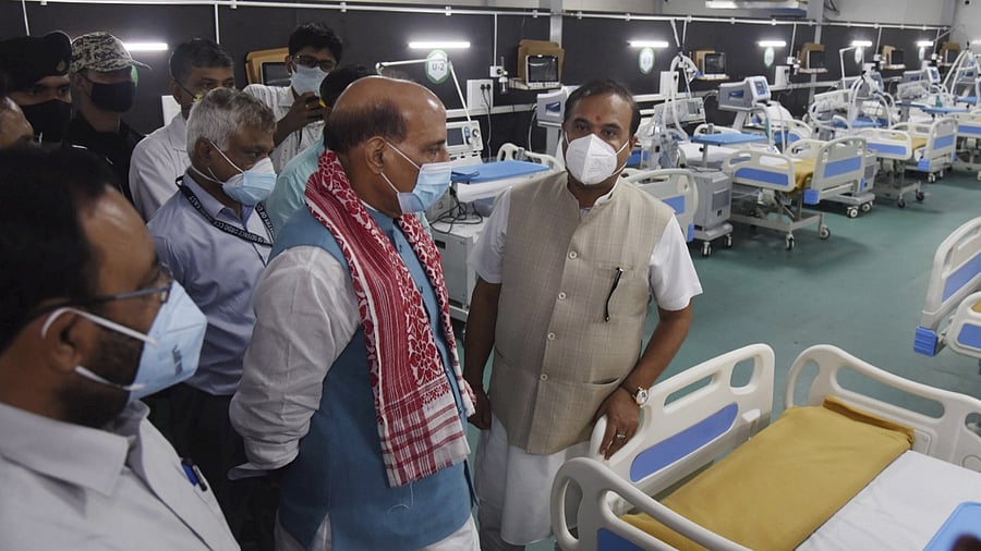 The Union minister was accompanied by Chief Minister Himanta Biswa Sarma. Credit: PTI Photo