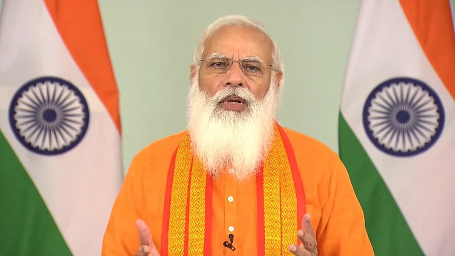 PM Narendra Modi addresses the nation on the occasion of the International Yoga Day. Credit: Twitter/@BJP4India