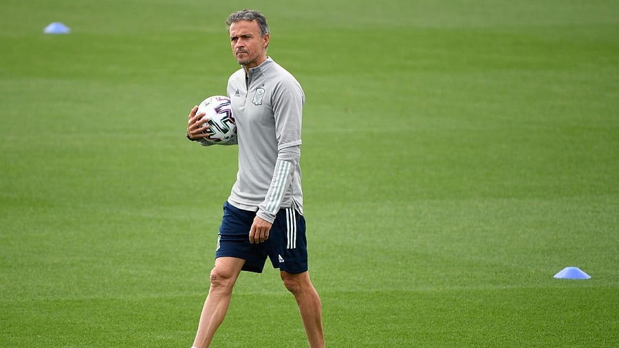 Spain's coach Luis Enrique leads the team's MD-1 training session at Las Rozas near Madrid. Credit: AFP Photo