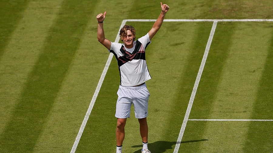 Australia's Max Purcell celebrates winning his round of 16 match against France's Gael Monfils. Credit: Reuters Photo