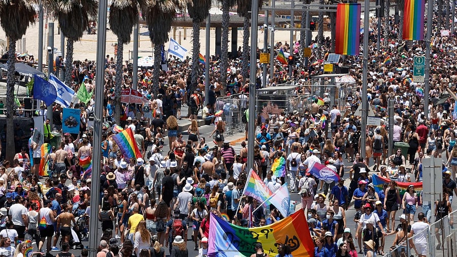 Participants attend the first Tel Aviv pride event since before the Covid-19 pandemic. Credit: AFP Photo