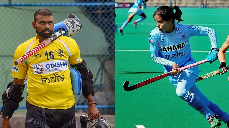 India goalkeeper P R Sreejesh (L) and former international Vandana. Credit: PTI File Photos