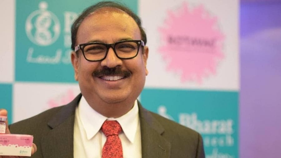 Ella, 52, is also the founder of the Hyderabad-based biotechnology company that is manufacturing the Covaxin vaccine. Credit: Twitter/@Karma6X