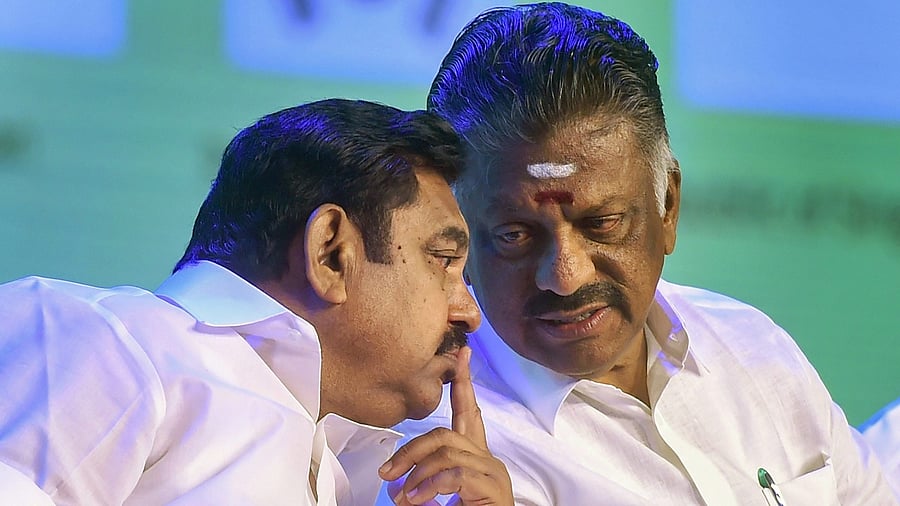 Top leaders O Panneerselvam and K Palaniswami (L) on Wednesday made the clarification following Shanmugam's remark. Credit: PTI Photo