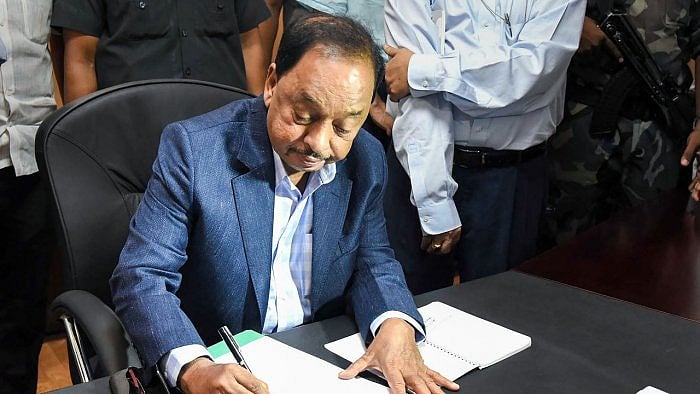 Narayan Rane takes charge as Union Minister for Micro, Small and Medium Enterprises, in New Delhi. Credit: PTI photo