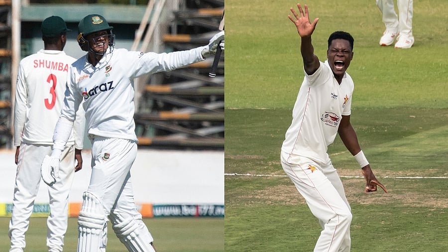 Bangladesh's Taskin Ahmed (L) and Zimbabwe's Blessing Muzarabani. Credit: AP/PTI, AFP Photos