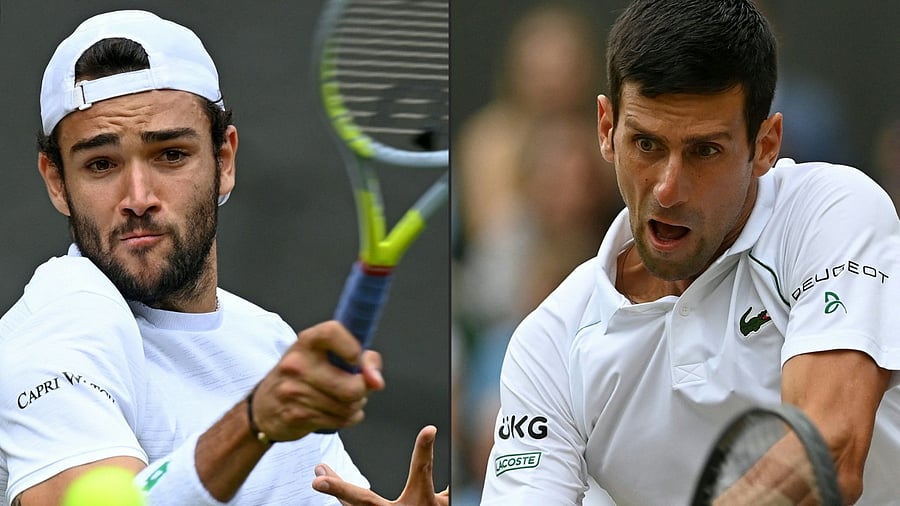 Matteo Berrettini (L) and Novak Djokovic. Credit: AFP Photo