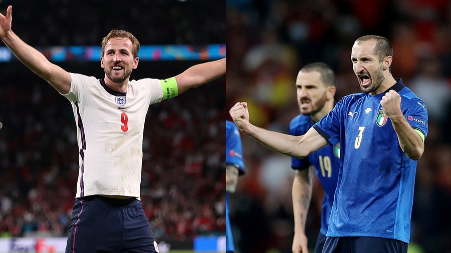 England Skipper Harry Kane (L) and Italy captain Giorgio Chiellini. Credit: Reuters Photos