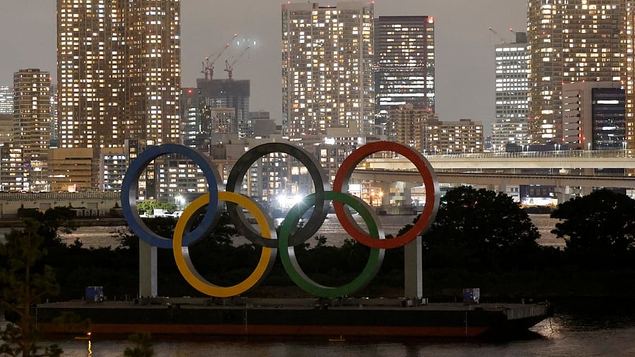 The Olympic Rings installed on a floating platform are seen ahead of the 2020 Tokyo Olympic Games in Tokyo. Credit: Reuters Photo