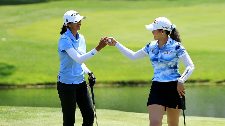 Aditi Ashok and Thailand's Pajaree Anannarukarn (R). Credit: AFP Photo
