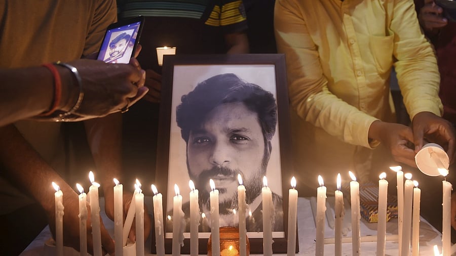 Bombay News Photographers Association and Mumbai Press Club held a candle light ceremony seeking justice for Reuters photojournalist Danish Siddique. Credit: PTI Photo