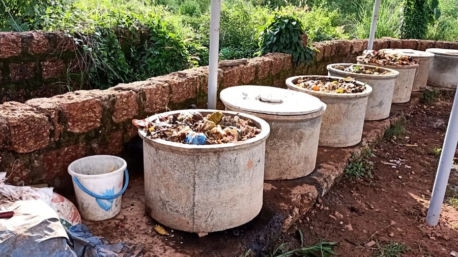 The bins placed to convert wet waste into manure at Kolya. Credit: DH Photo