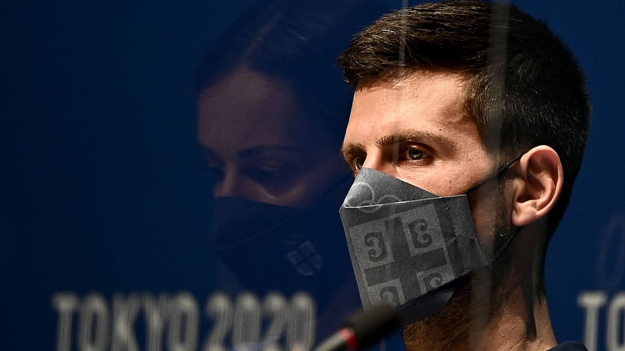 Novak Djokovic at a press conference at Tokyo Olympics 2020. Credit: AFP Photo