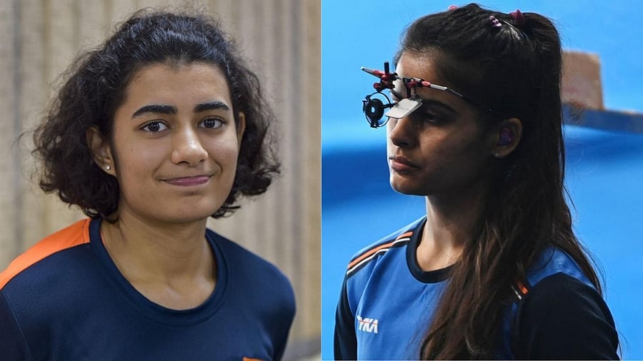 Manu Bhaker and Yashaswini Singh Deswal. Credit: AFP/PTI File Photo