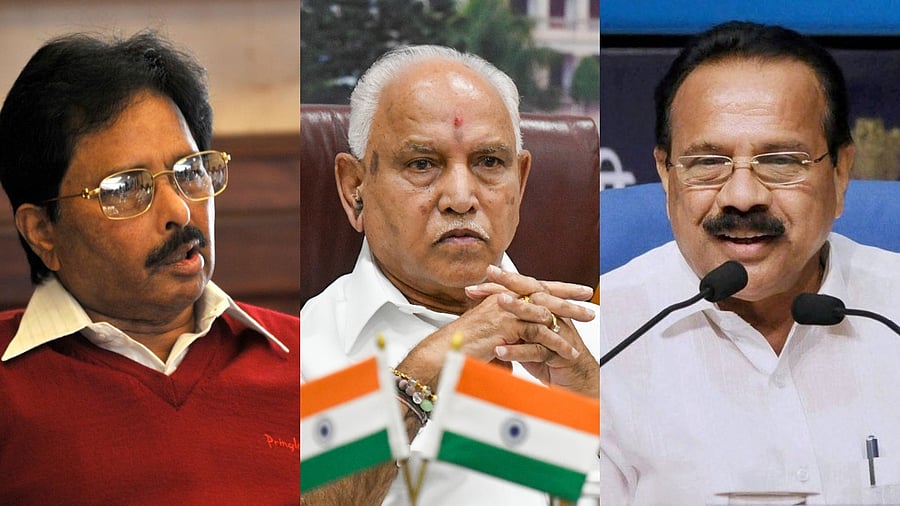 (L-R) S Bangarappa, B S Yediyurappa and Sadananda Gowda. Credit: DH File photos