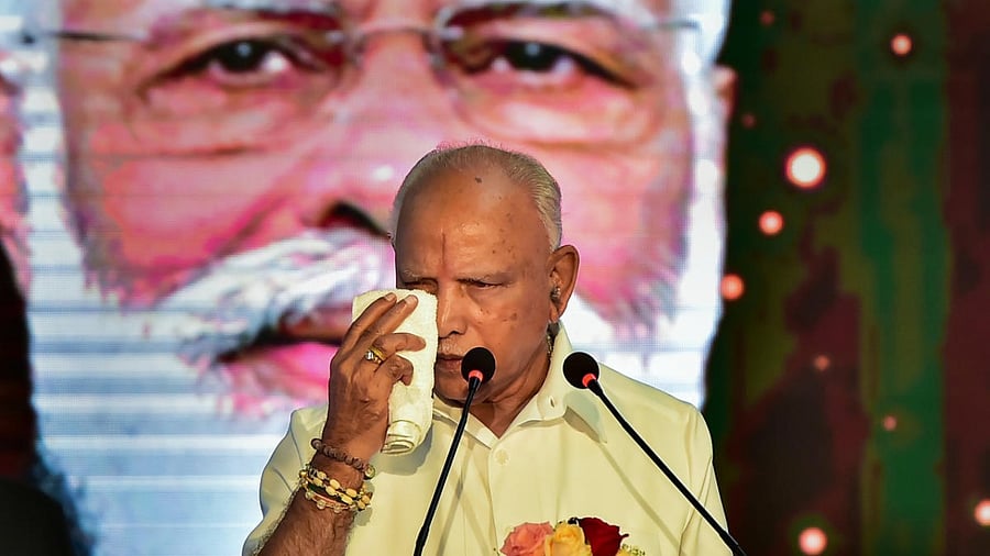Karnataka CM B S Yediyurappa during a programme commemorating two years of the BJP government in Karnataka at Vidhanasoudha in Bengaluru, Monday, July 26, 2021. Credit: PTI Photo