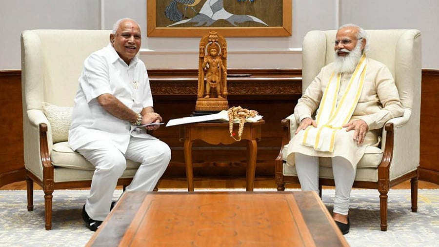 Karnataka Chief Minister BS Yediyurappa calls on Prime Minister Narendra Modi in New Delhi, Friday, July 16, 2021. Credit: PTI Photo