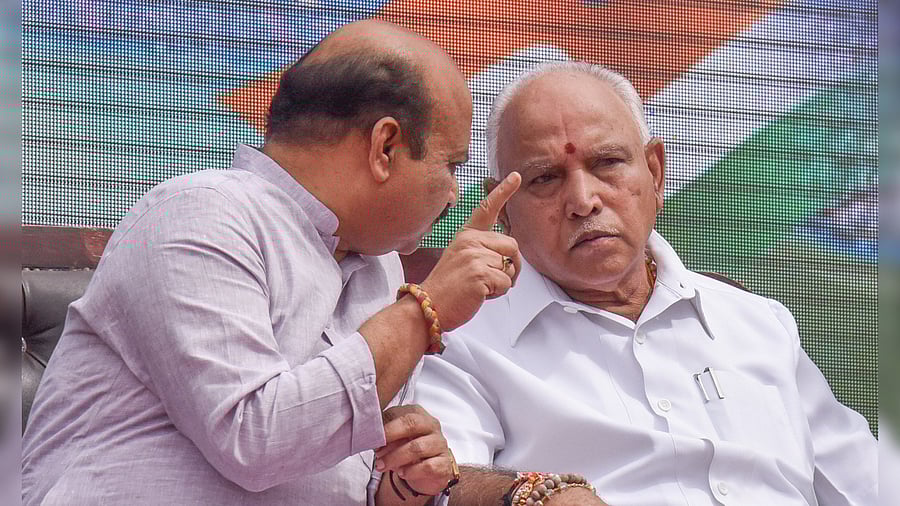  Home Minister Basavaraj Bommai and B S Yediyurappa. Credit: DH File Photo