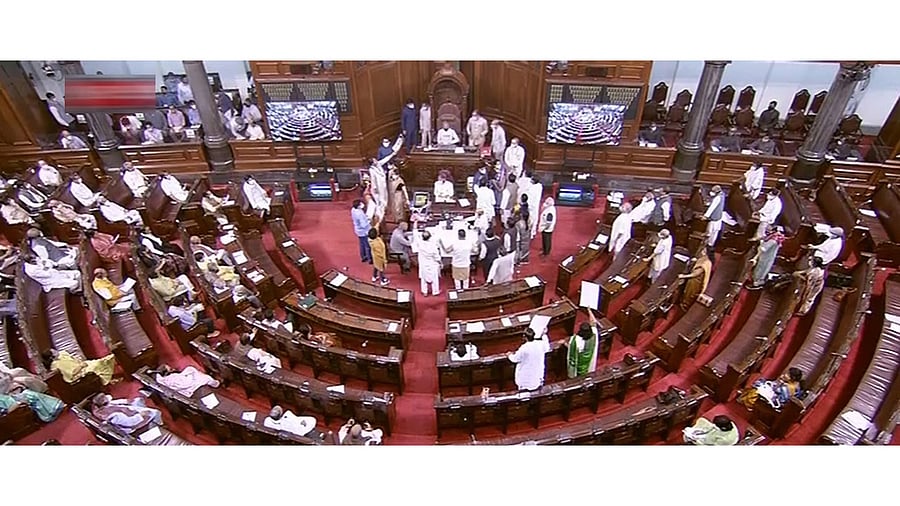 Parliamentarians in the Rajya Sabha during the Monsoon Session of Parliament. Credit: PTI Photo